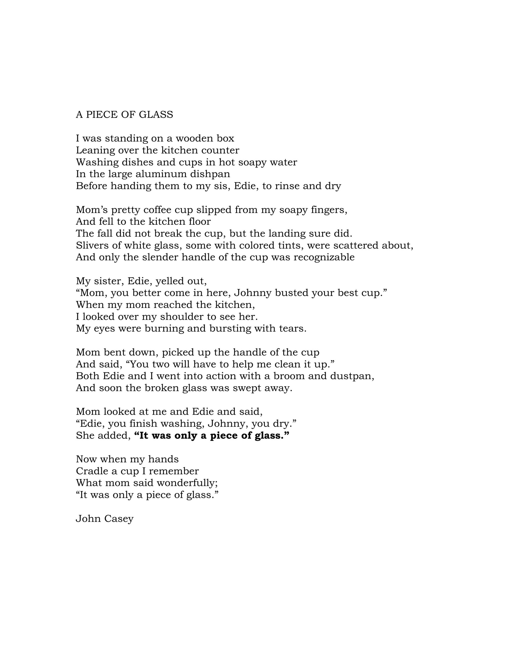 Original page 1 — A Piece of Glass (the poem, with his edits)