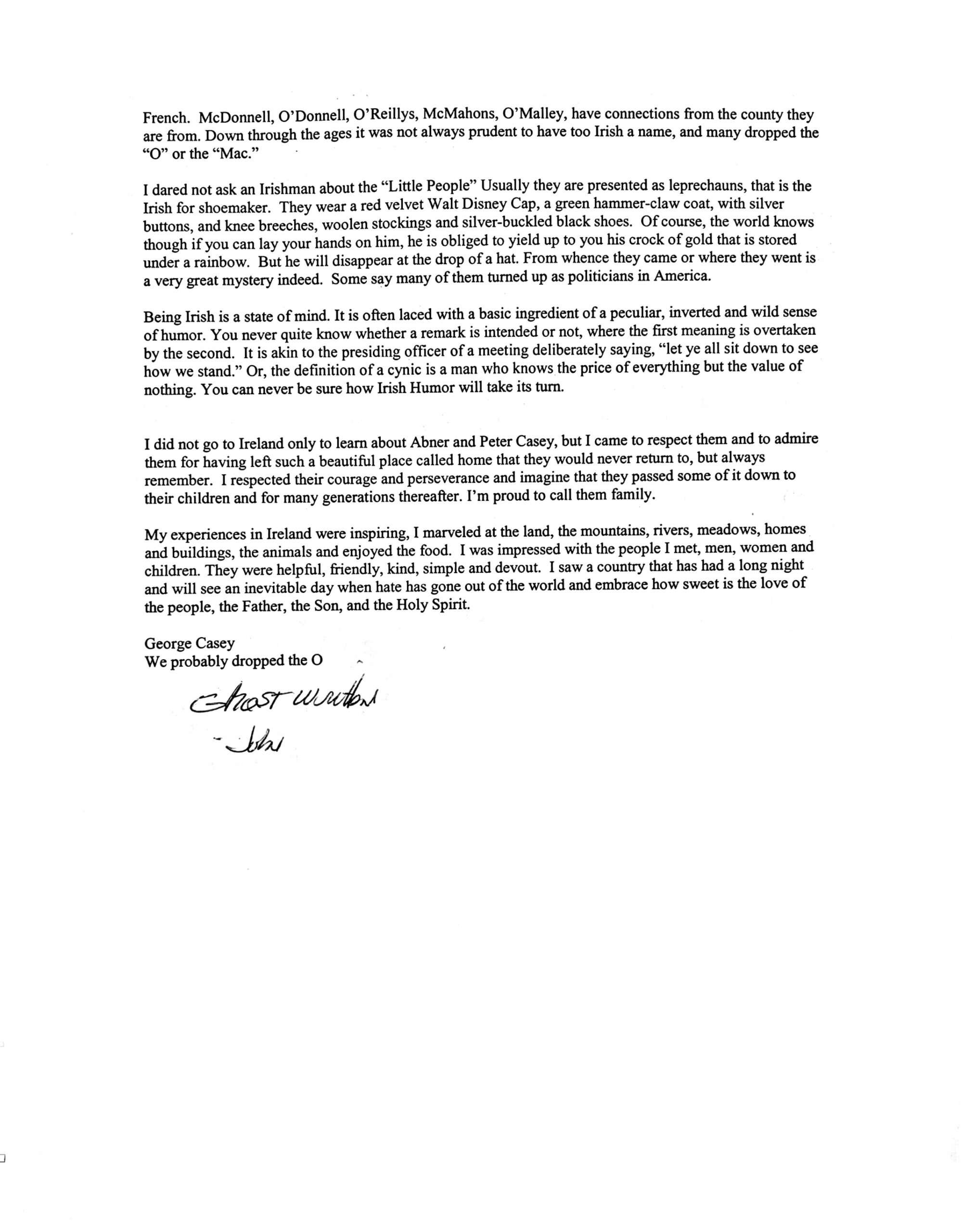 Original page 2 — Ireland (the Casey name & Abner Casey)