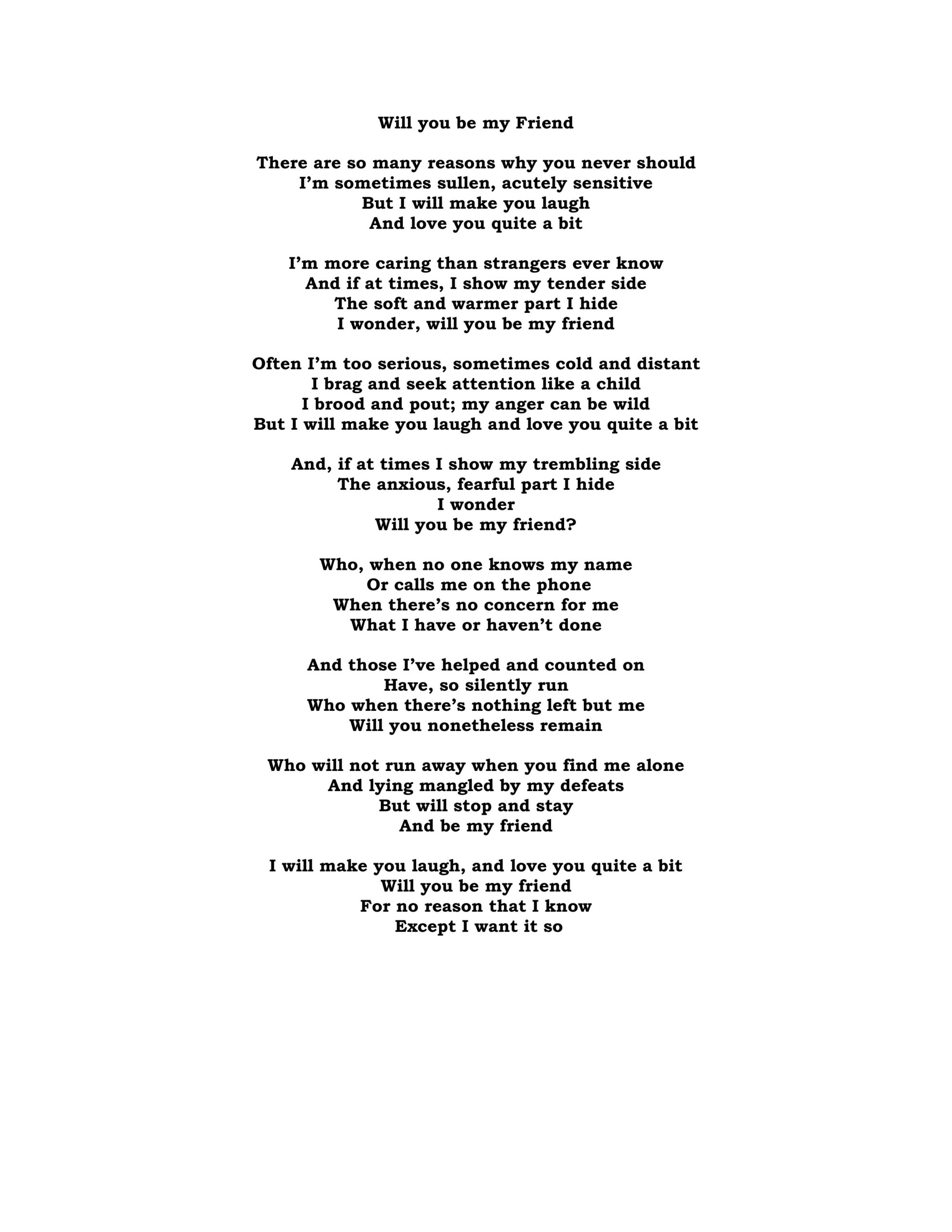 Original page 1 — 'Will You Be My Friend' (poem, v)